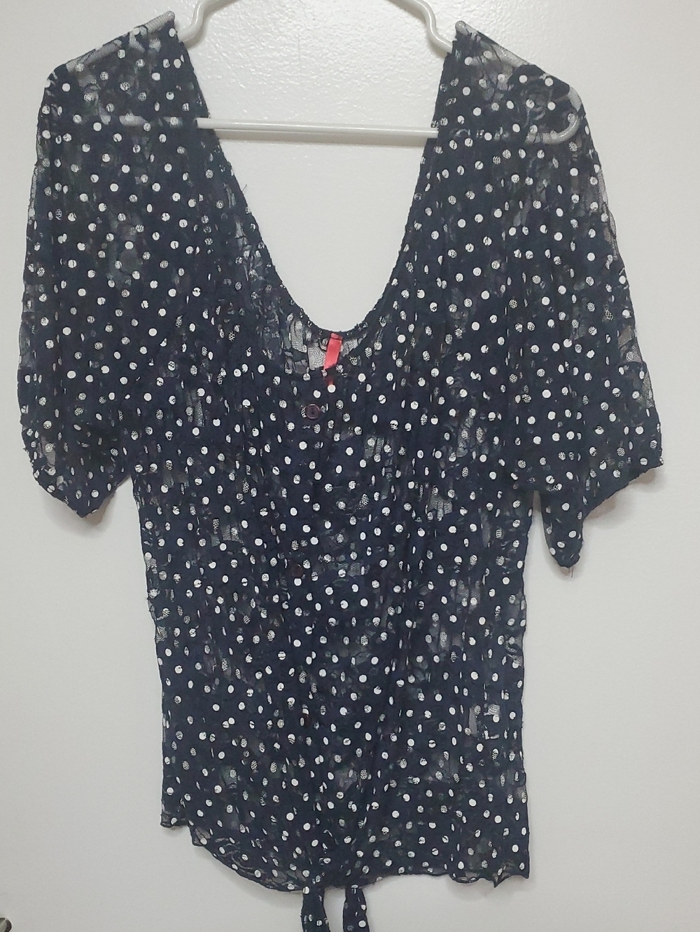 Polka Dot Tie-Front Women's Top - Black/White